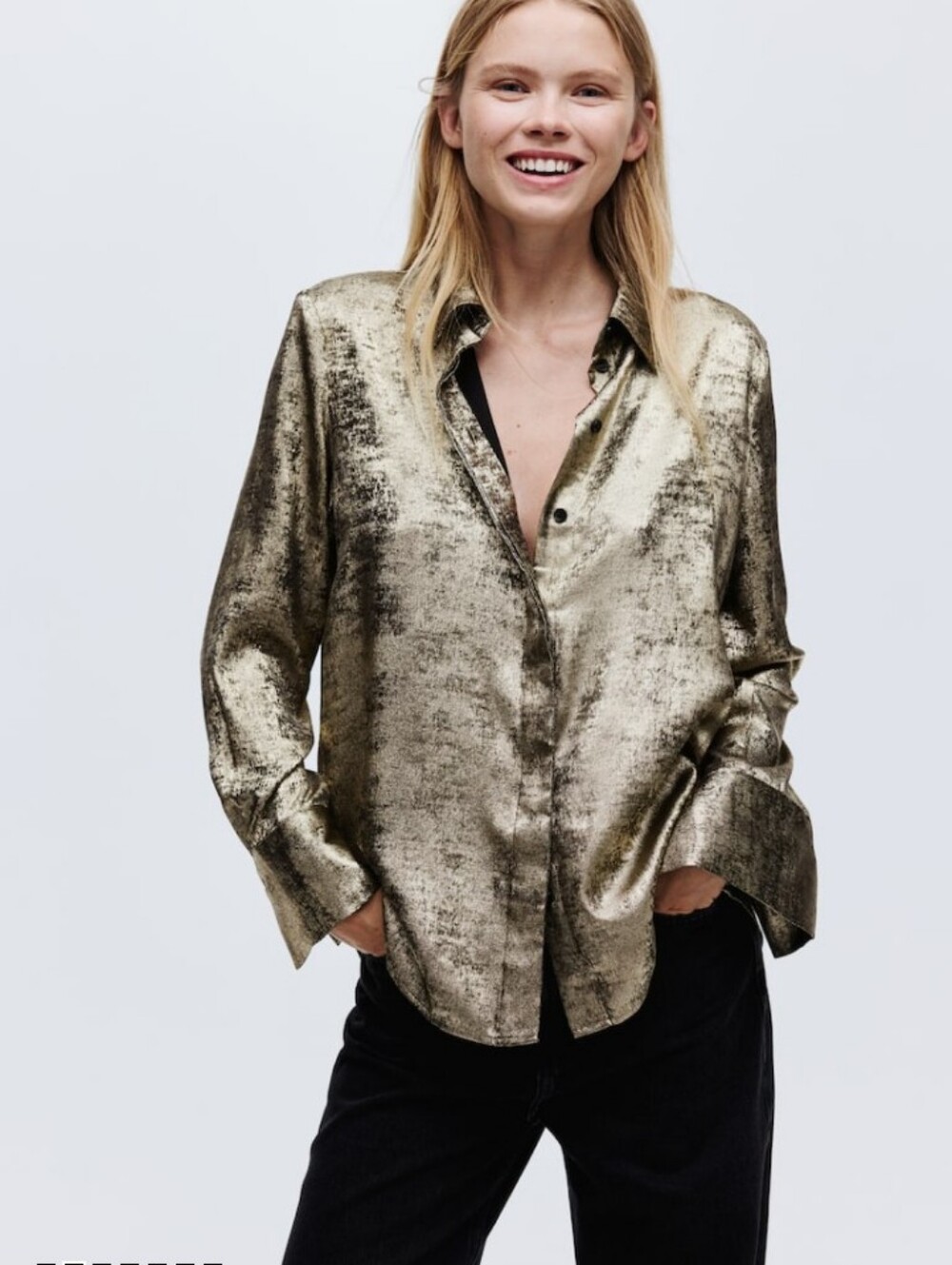 H&M BLOGGER GOLD METALLIC SHIRT BLOUSE TOP SIZE XL NEW WITH TAGS